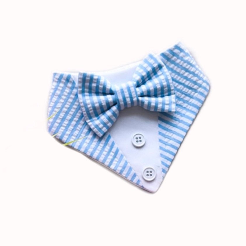 Tuxedo dog bandana, seersucker pink and blue Dog bandana with Snaps, Pet scarf gift, Spring dog scarf, Dog Bowtie, fancy Bandana,