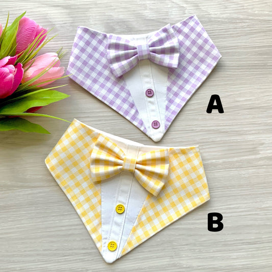 Spring Lavender and Yellow Gingham Dog Tuxedo Bandana