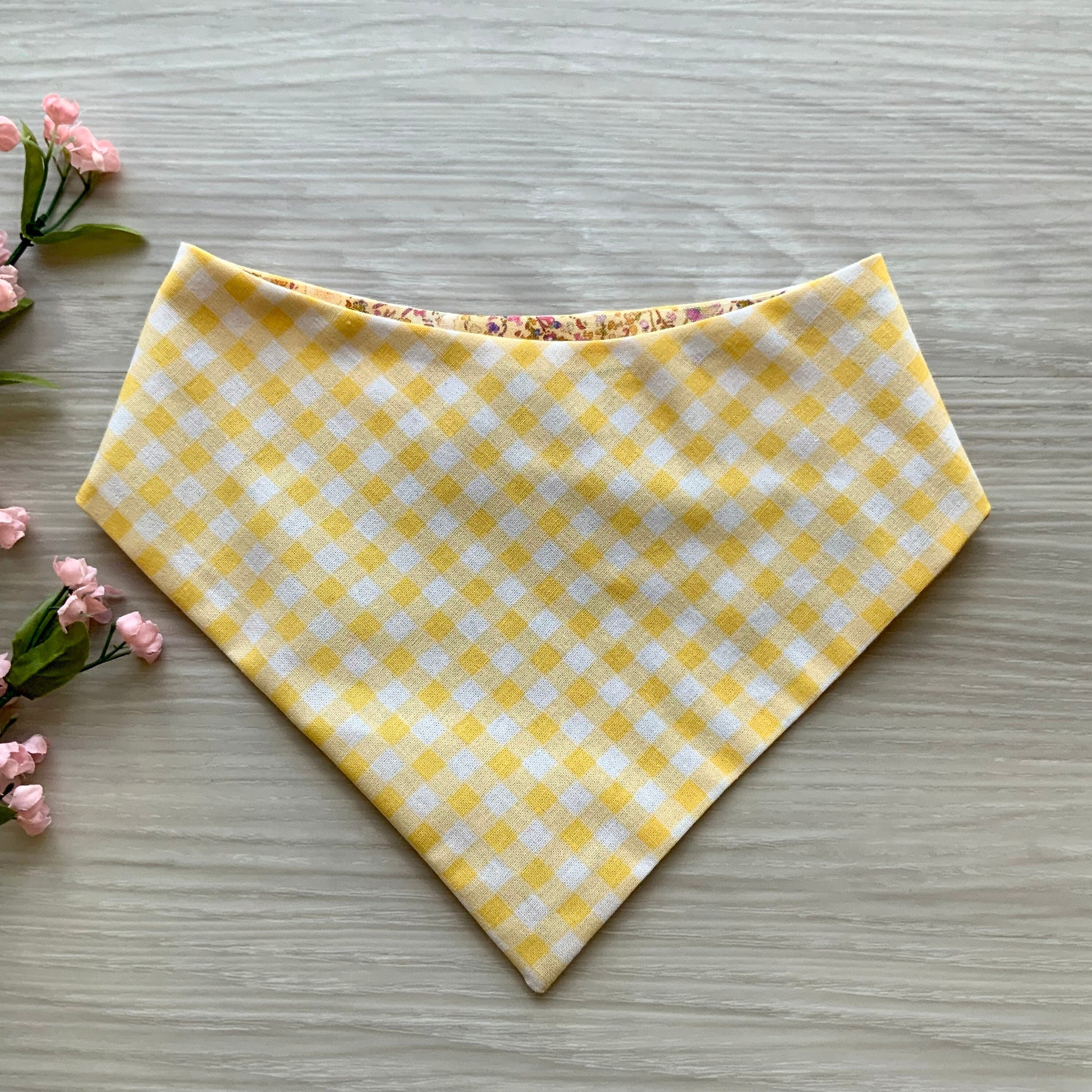 Yellow gingham floral Dog Bandana