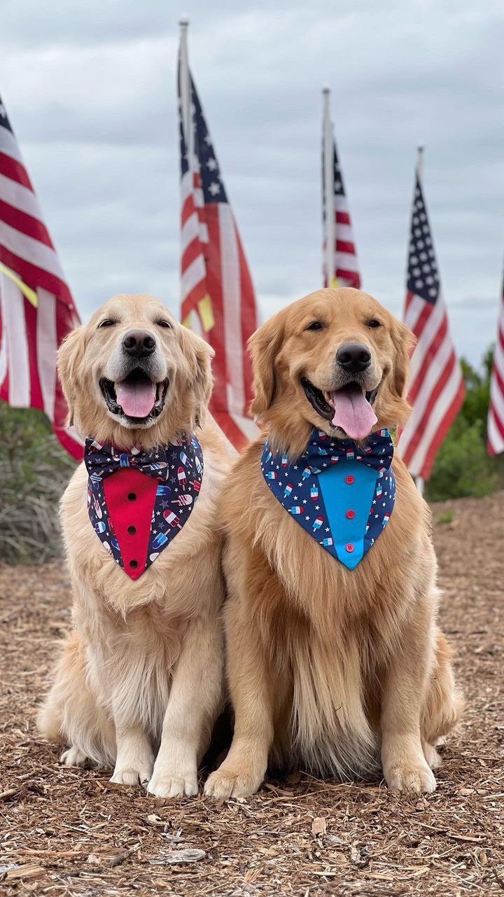 Tuxedo Dog Bandana, Patriot Pet Scarf with Snaps