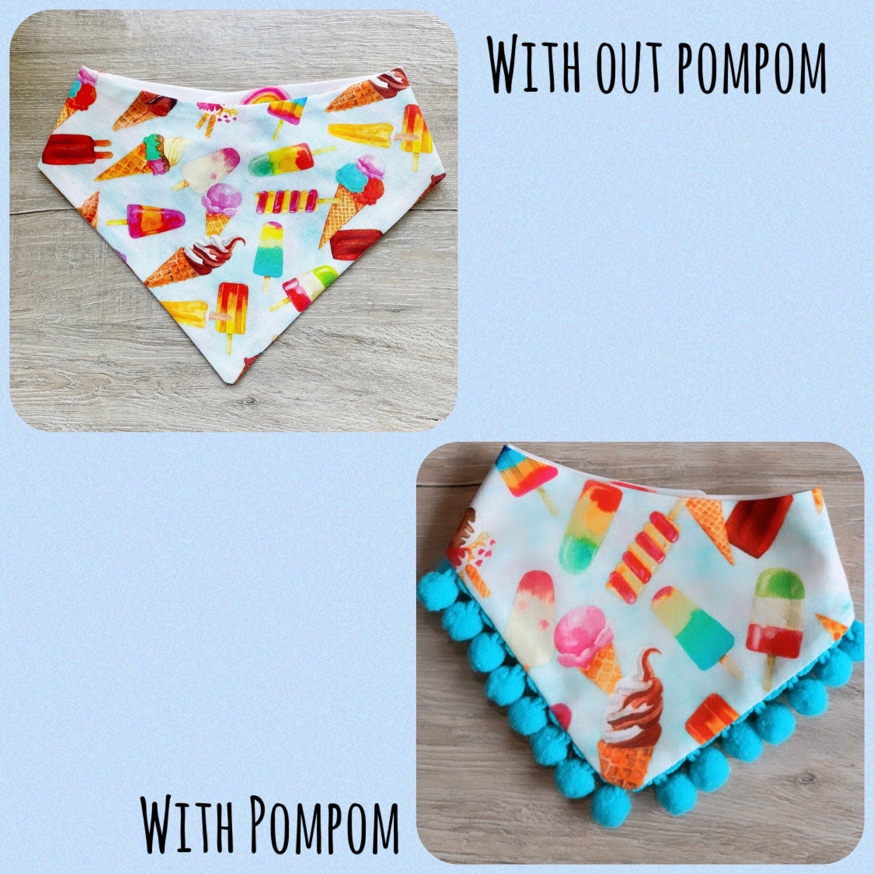 Ice Cream & Rainbow Dog Bandana, Matching Hair-Bow