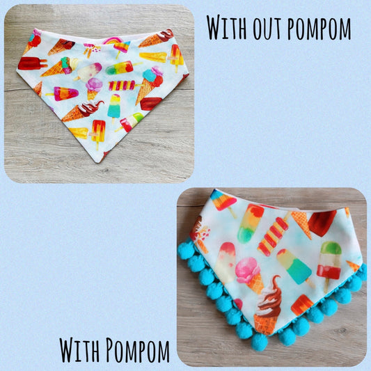 Ice Cream & Rainbow Dog Bandana, Matching Hair-Bow