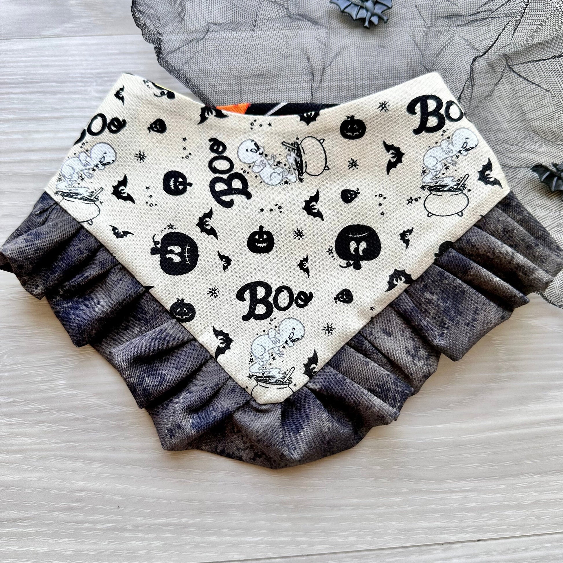 Spooky Candy with Ruffles Halloween Dog Bandana