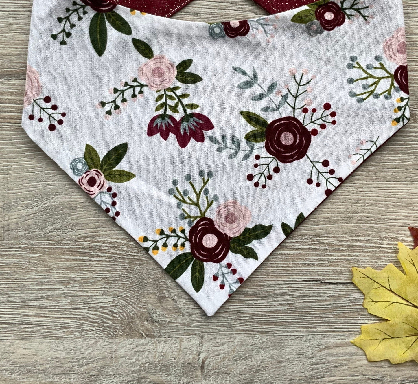 Burgundy Floral Dog Bandana, Snap-On Pet Accessory