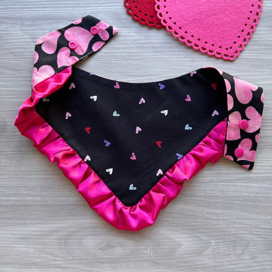 Valentines Ruffle Dog Bandana, Pink Polka Dot, Snap-on Bow
