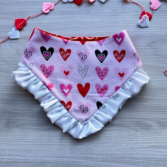 Valentine's Day Ruffle Dog Bandana, Heart Print, Snap-On
