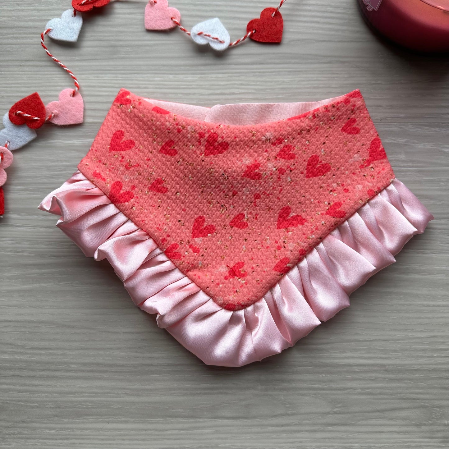 Miss Sweetheart Valentines Dog bandana with ruffles, Snap on Bandana, Matching hair-bow, Bow and Bandana, Xoxo bandana