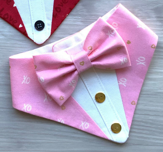 Valentines Day Dog Bandana with Bowtie, Tuxedo Pet Scarf