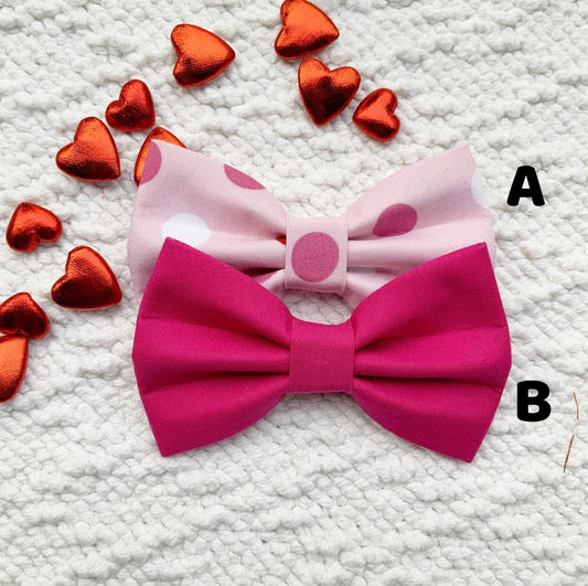 Valentines Dog Bowtie, Pink Polka Dot, Handmade Dog Collar Accessory