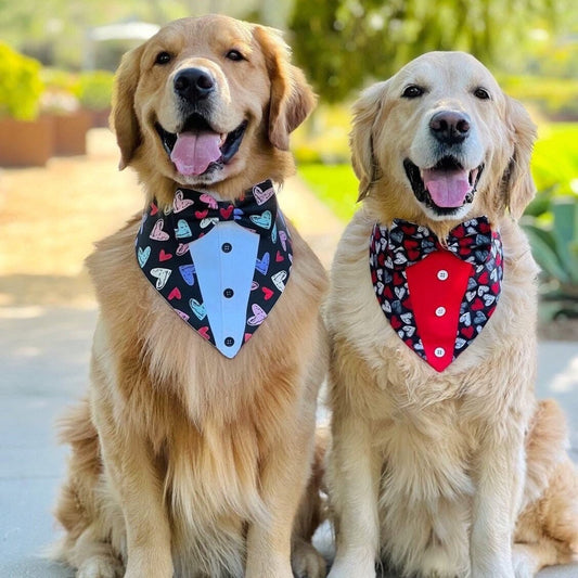 Tuxedo Dog Bandana with Bowtie, Valentine's Day Pet Scarf