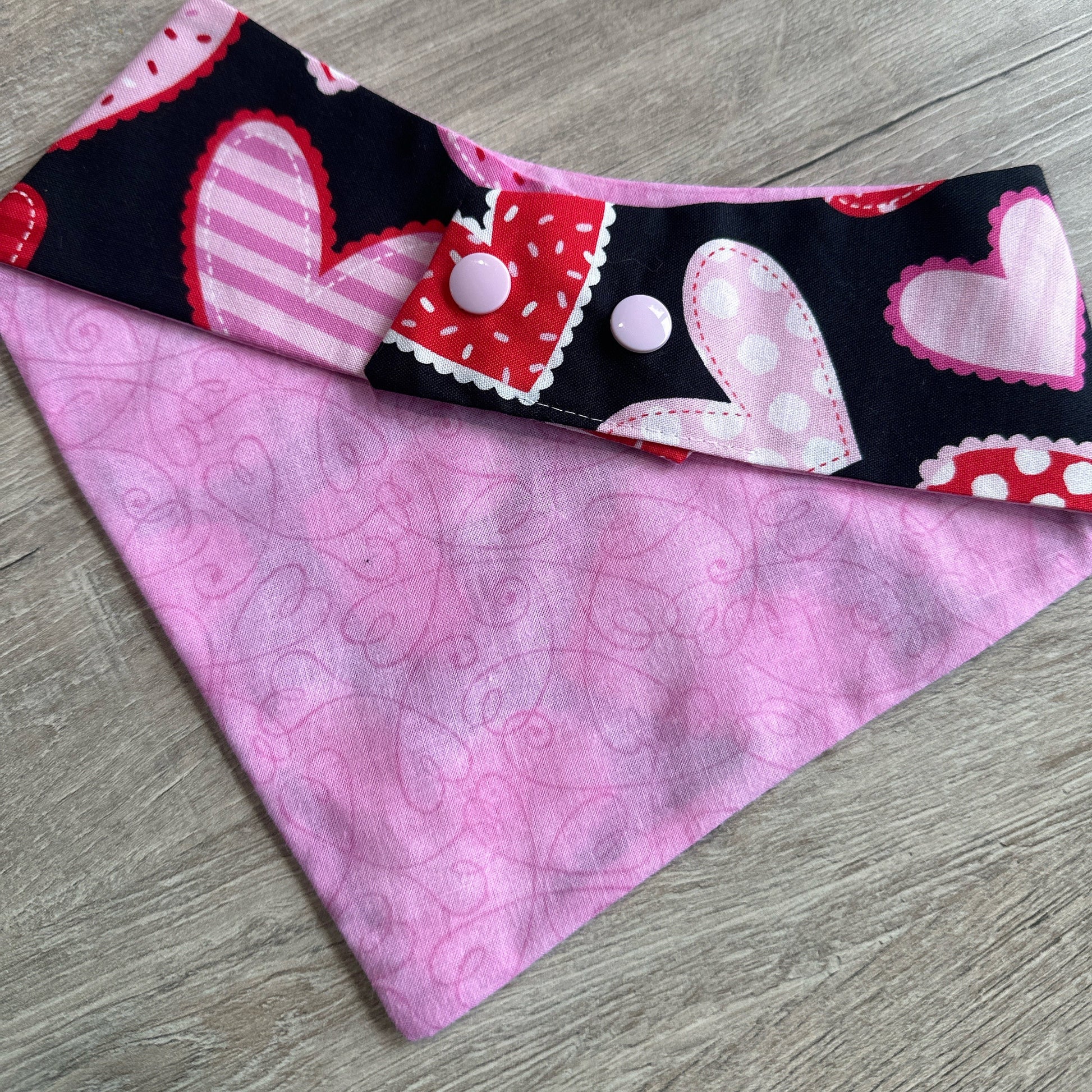 Valentines Dog Bandana, Hearts Reversible Snap Scarf, Matching Hair Bow