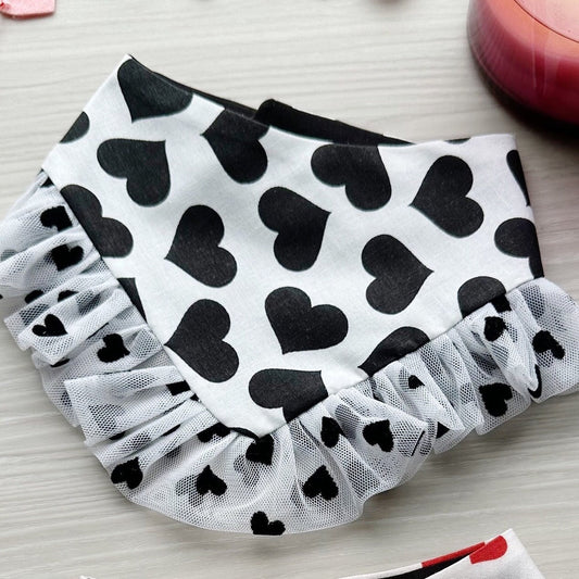 Black Hearts Valentines Dog bandana with ruffles