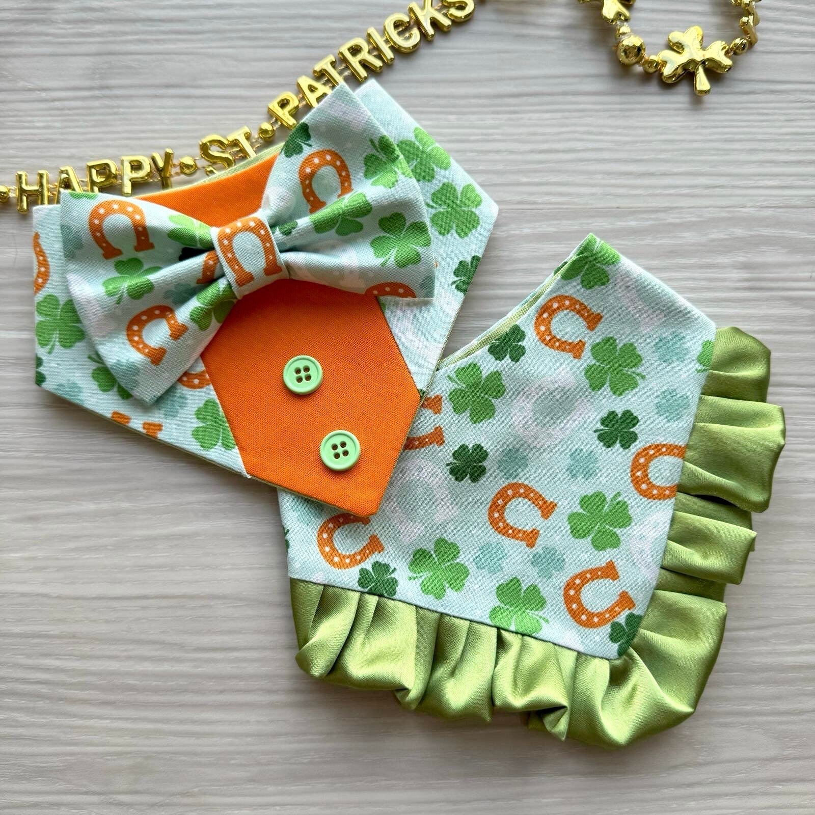 St. Patrick's Dog Bandana with Ruffles, Lucky Puppy Scarf