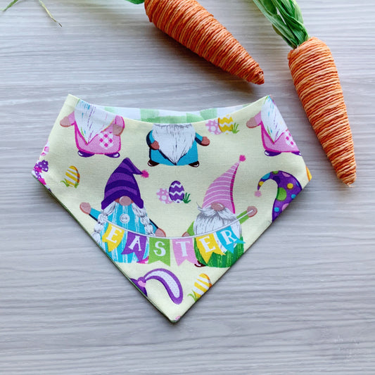 Easter Dog Bandana, Gnome Print, Reversible Snap Scarf