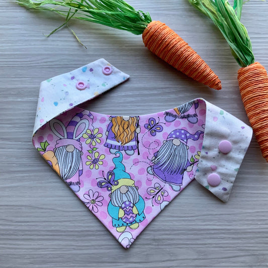 Easter Dog Bandana, Reversible Snap Scarf, Gnome Print