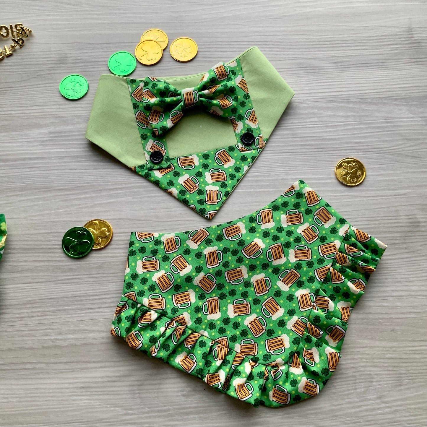 St. Patrick's Day Dog Bandana with Ruffles, Reversible Snap