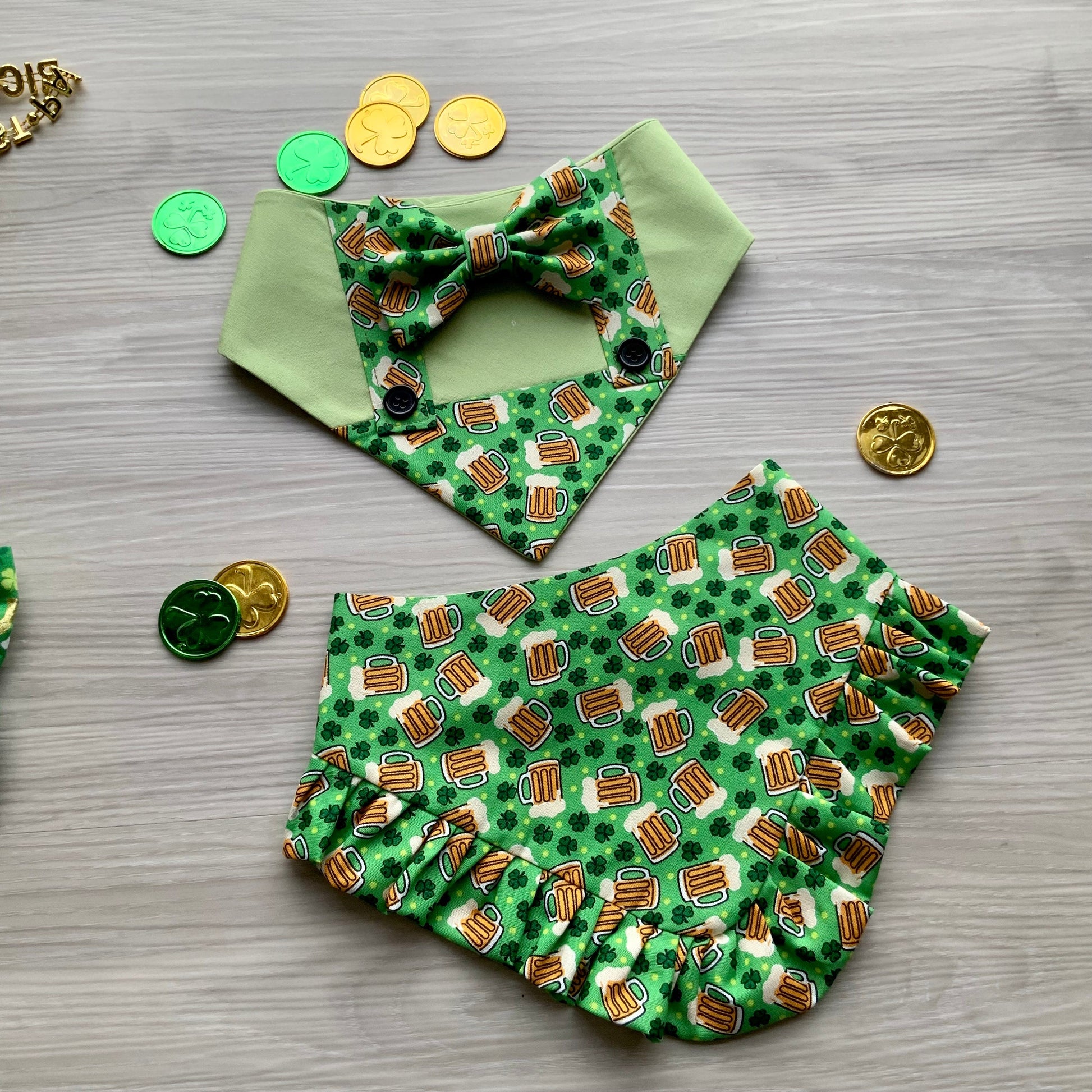 St. Patrick's Day Dog Bandana with Ruffles, Reversible Snap