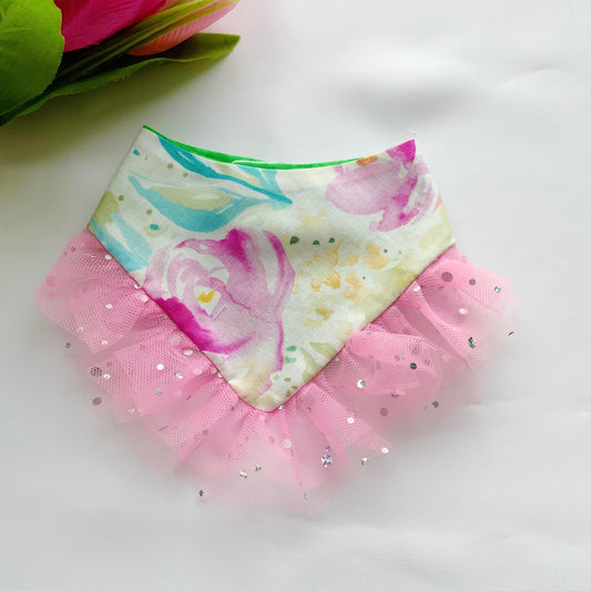 Spring Dog bandana with Ruffles, Pink Floral