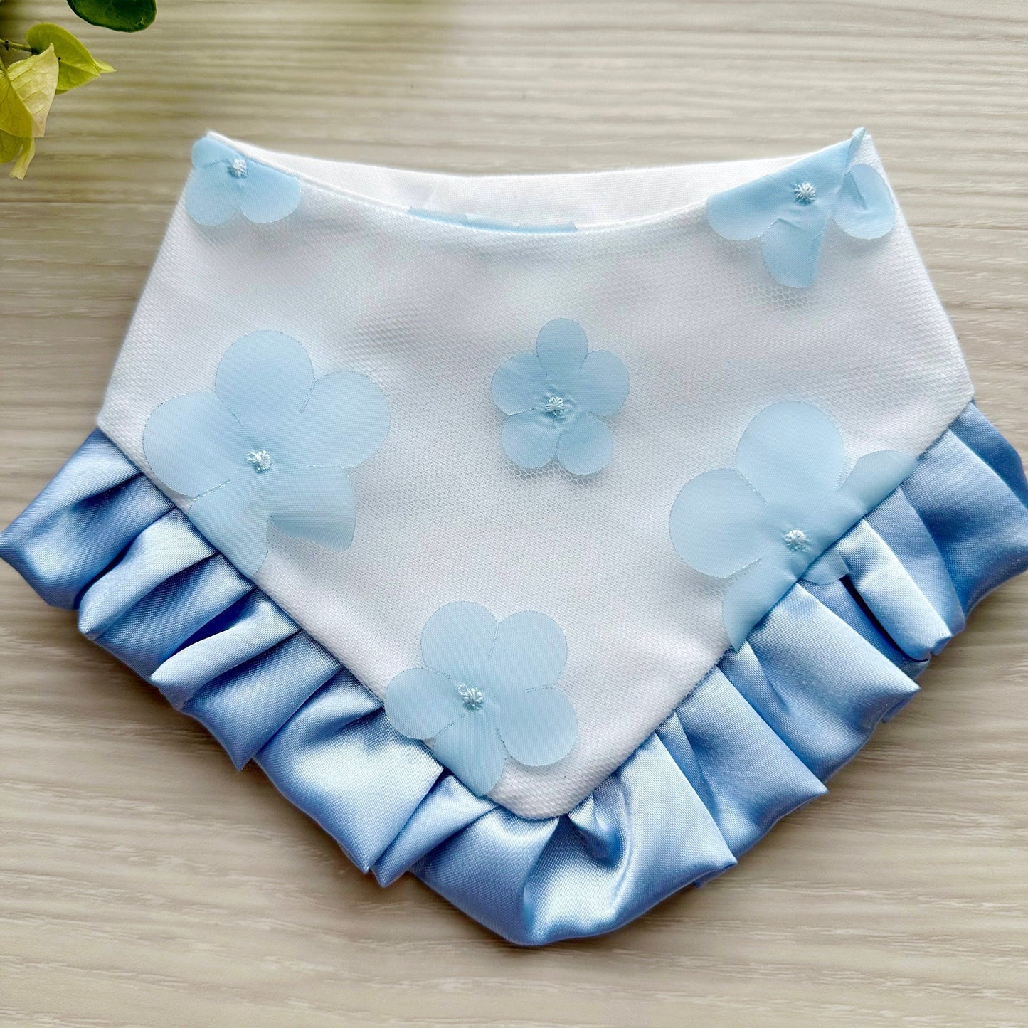 Spring Dog bandana with ruffles, Light Blue Floral