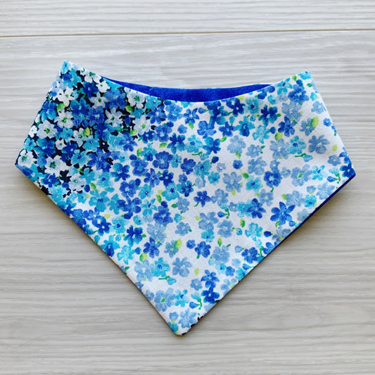 Blue Floral Dog Bandana, Snap-On Reversible Pet Scarf