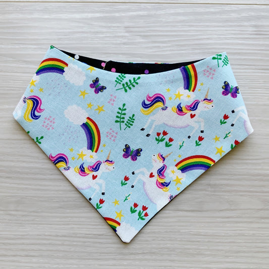 Rainbow Unicorn Dog Bandana, Reversible Snap Pet Scarf