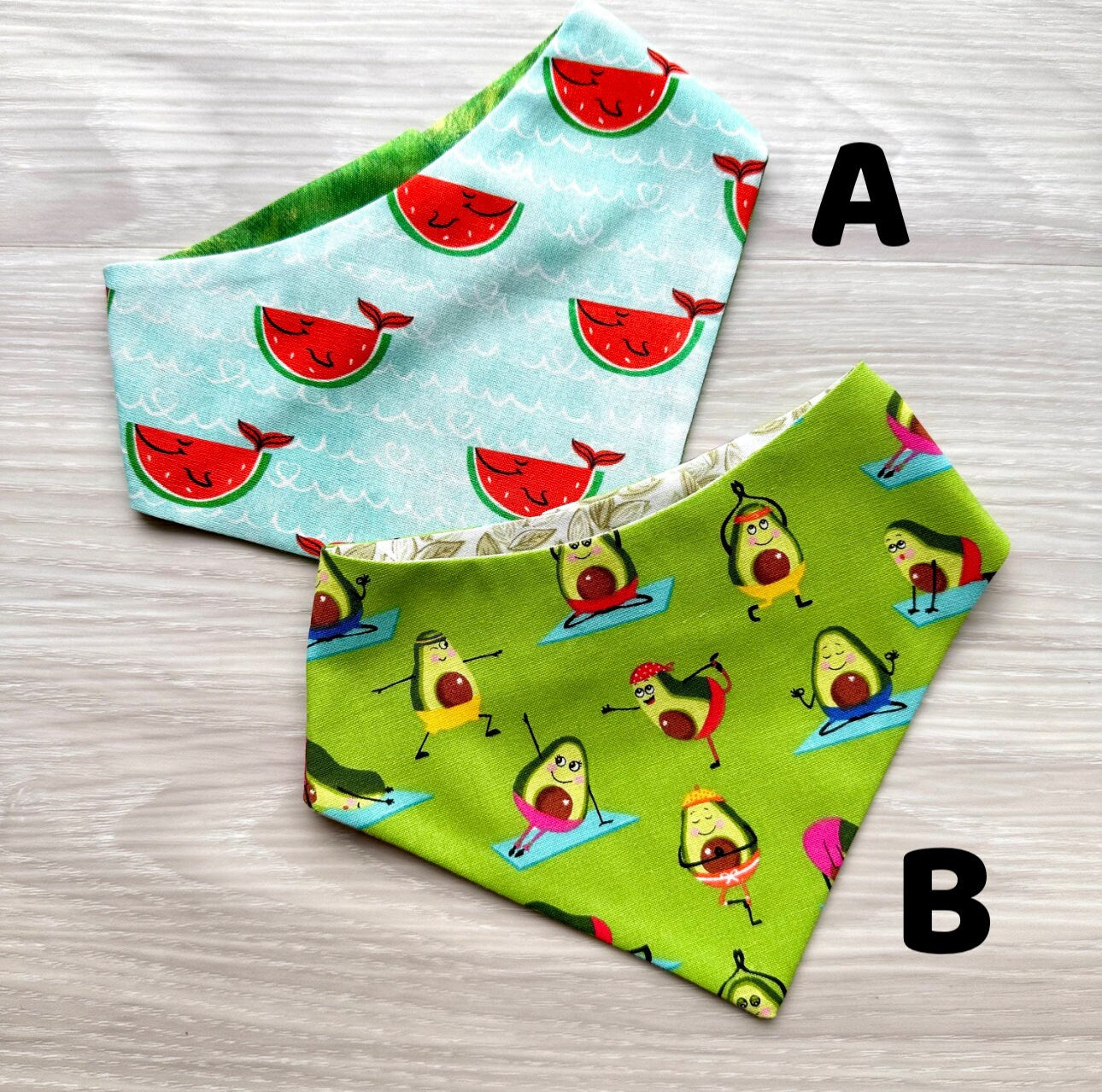 Watermelon Whale and Avocado Yoga dog Bandana