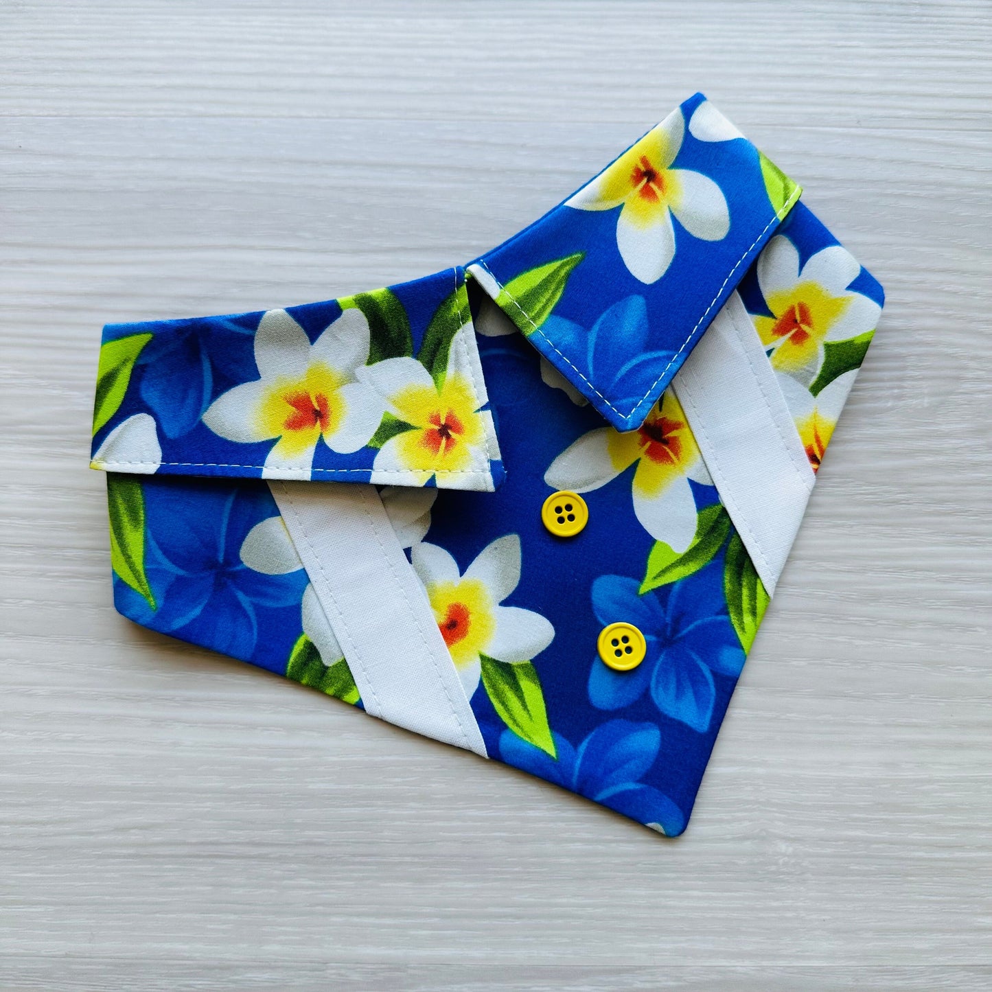 Blue Hawaiian Floral Dog Bandana with Snaps, Pet Scarf