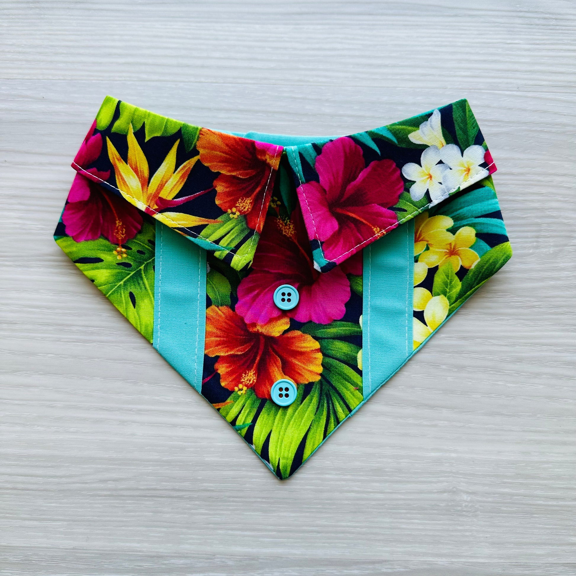 Teal Hawaiian Floral Dog Bandana with Snaps