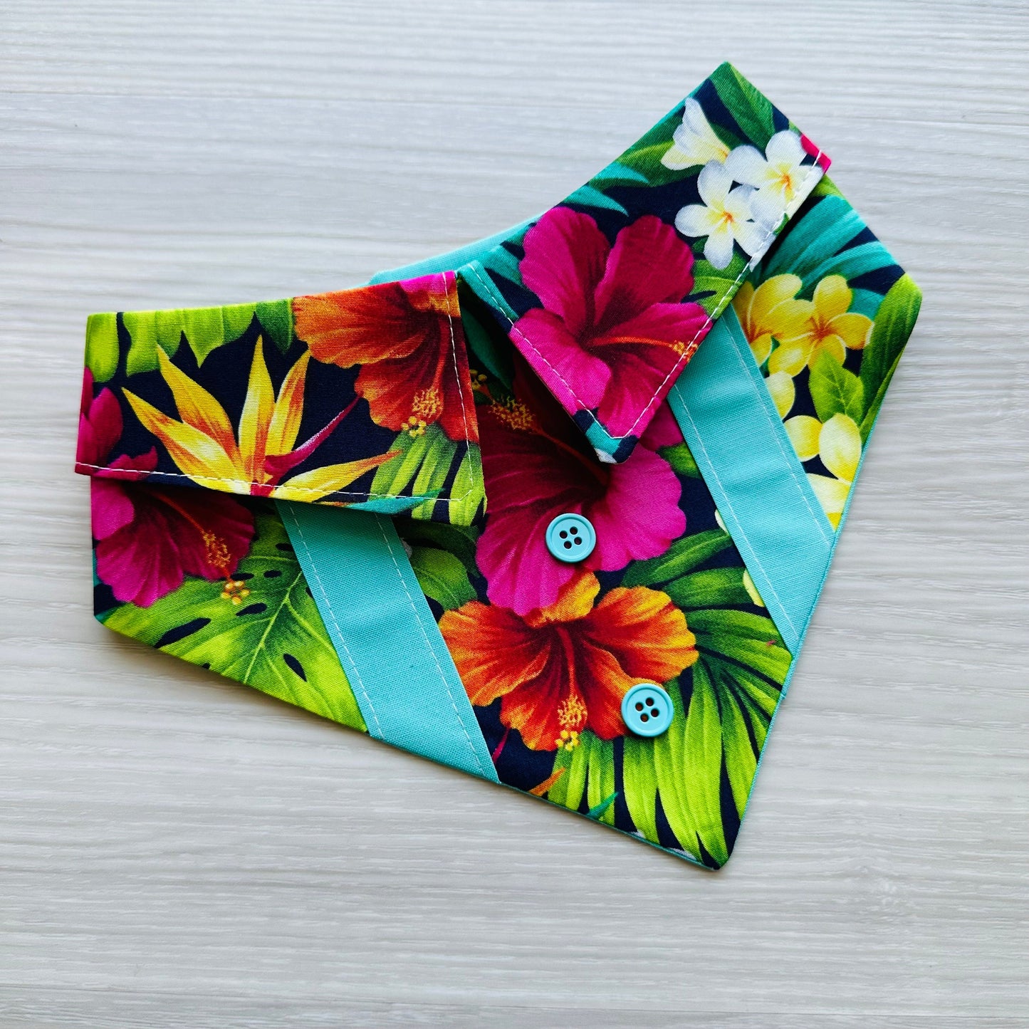Teal Hawaiian Floral Dog Bandana with Snaps