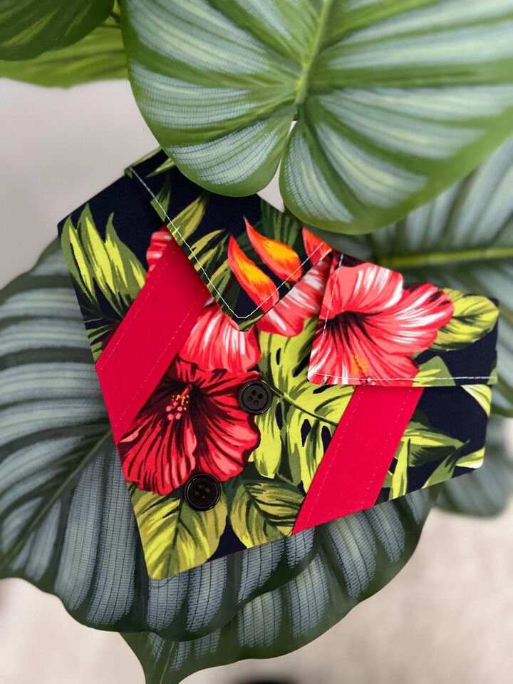 Teal Hawaiian Floral Dog Bandana with Snaps