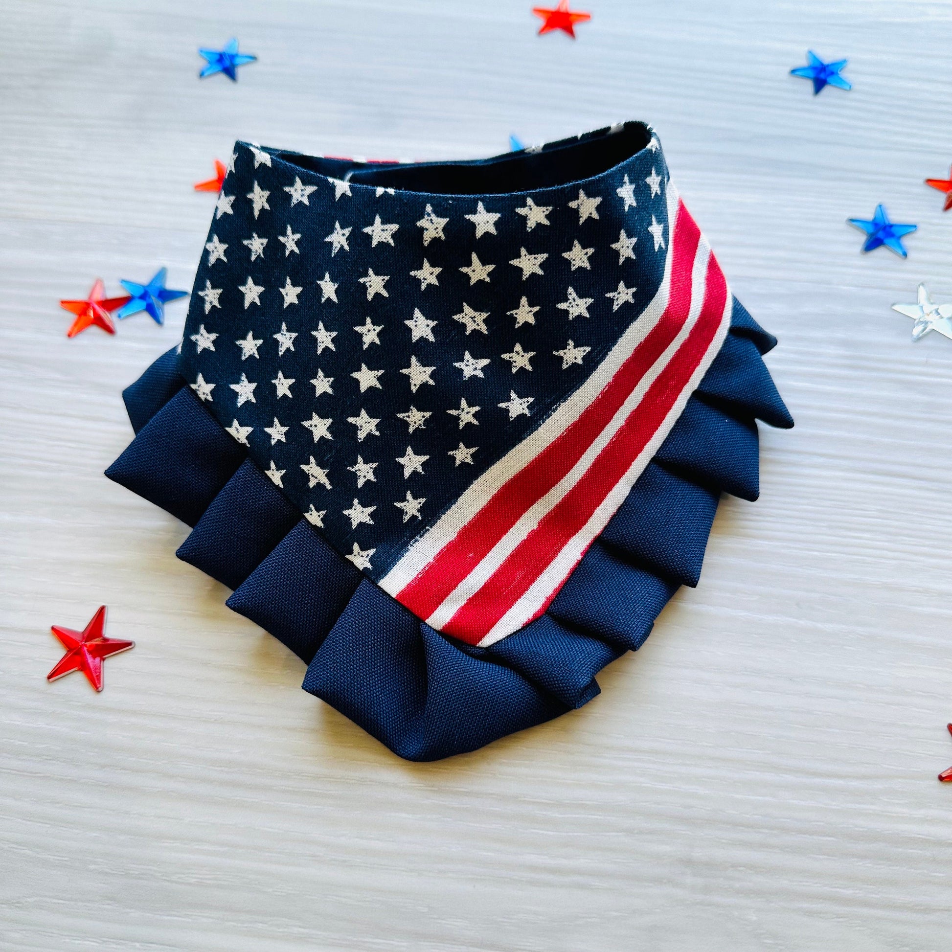 4th of July Dog Bandana with Ruffle, American flag, summer dog bandana, red white and blue, independence dog accessories