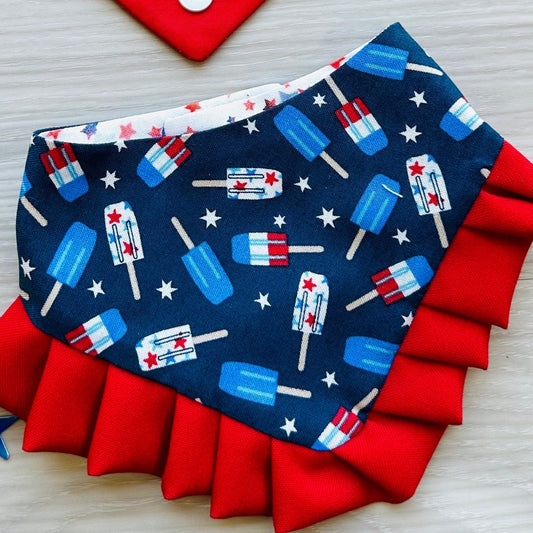 4th of July Dog Bandana with Ruffle, popsicles summer dog bandana, red white and blue, independence dog accessories