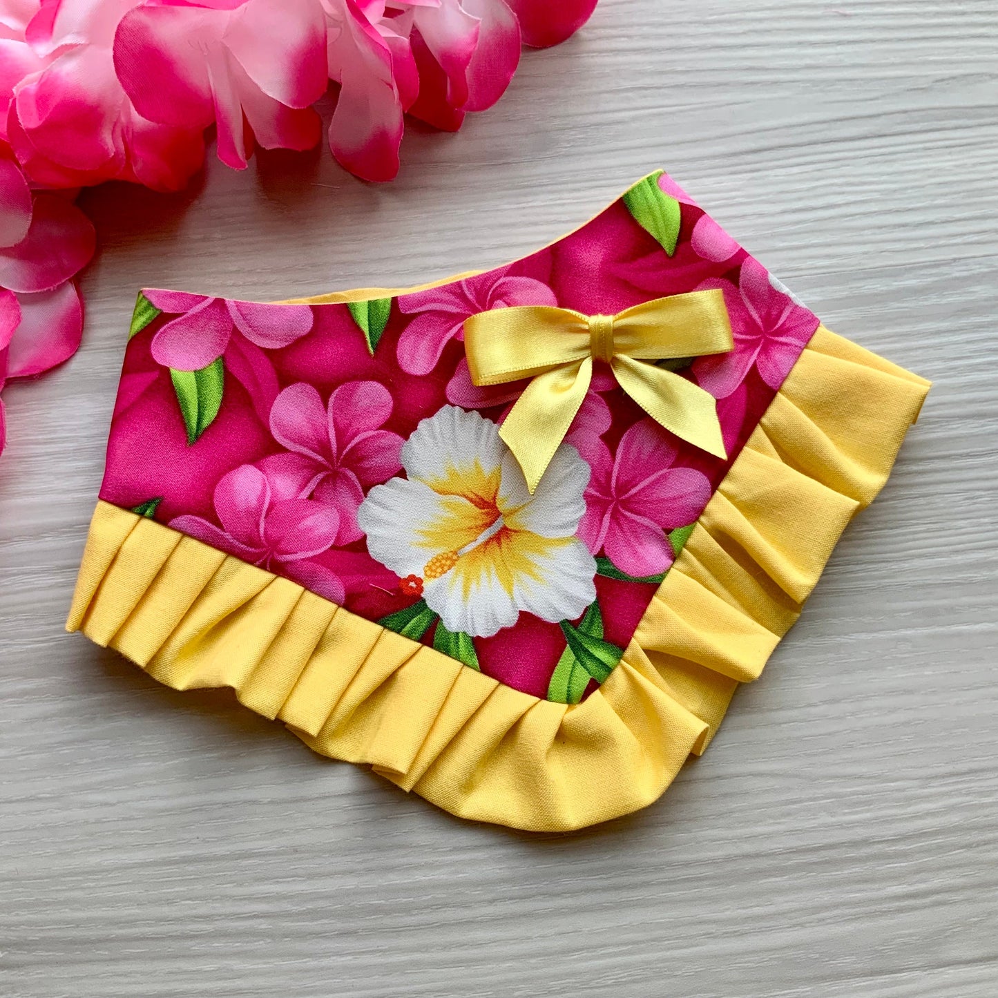 Pink Aloha Island Floral, Dog Bandana with Ruffle, Tropical Hawaiian,