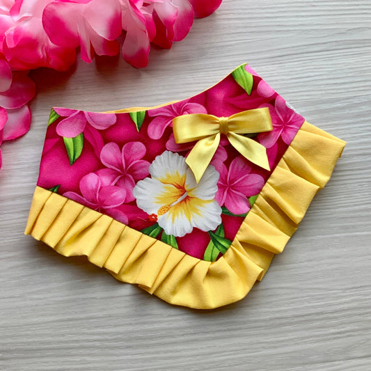 Pink Aloha Island Floral, Dog Bandana with Ruffle, Tropical Hawaiian,