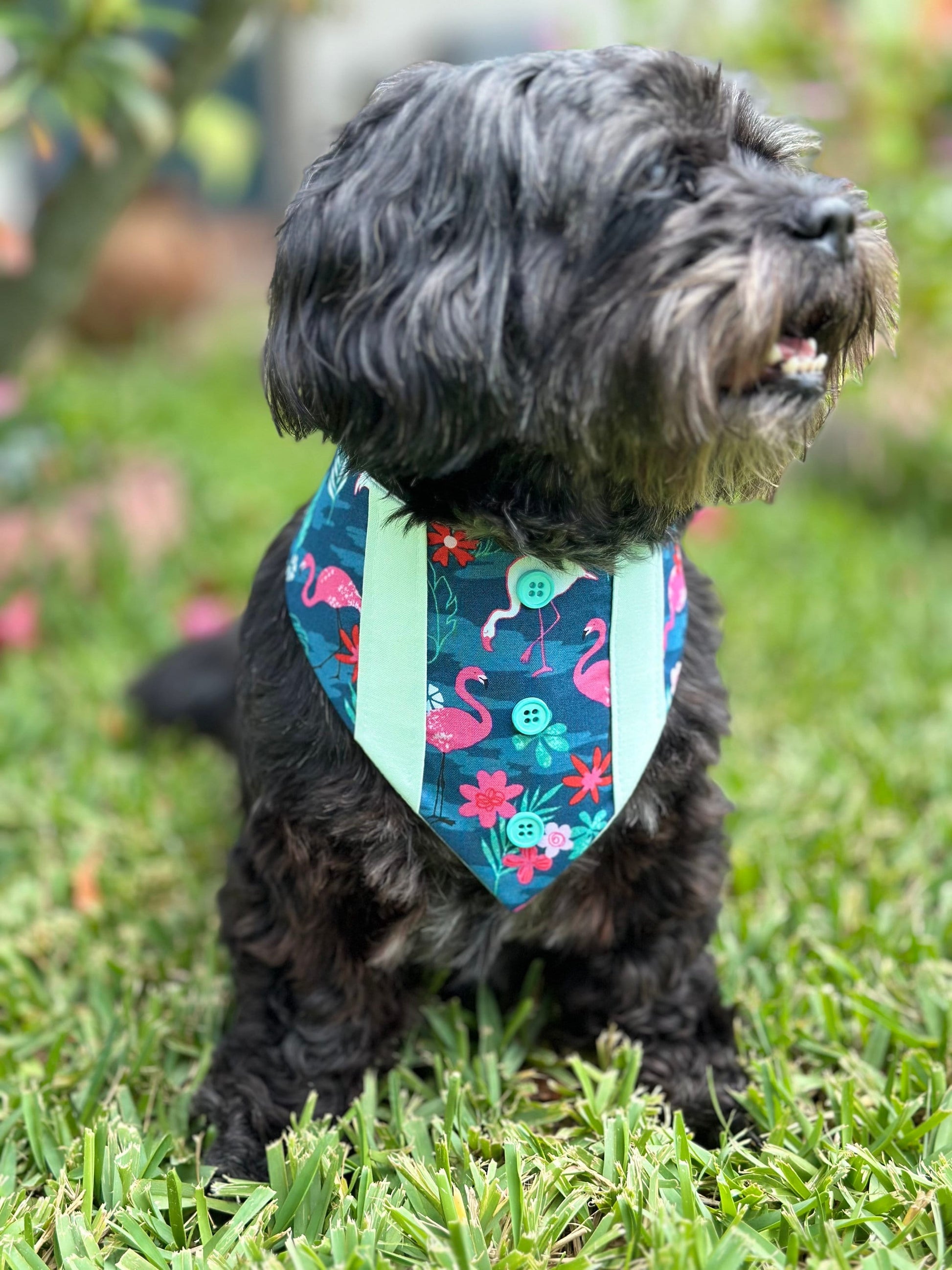 Tropical Leaf and Flamingo Dog Bandana, accessories for pets, gift for puppies, Hawaiian pet scarf