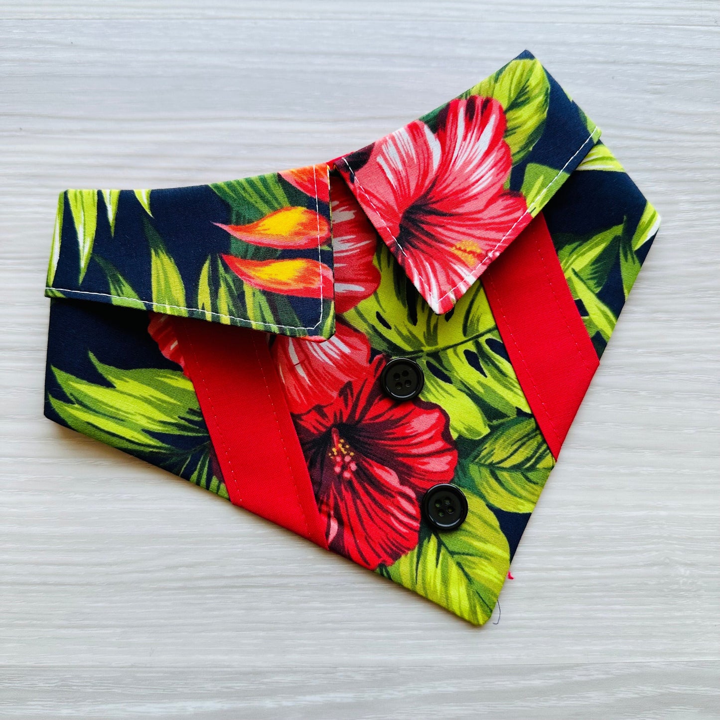 Teal Hawaiian Floral Dog Bandana with Snaps