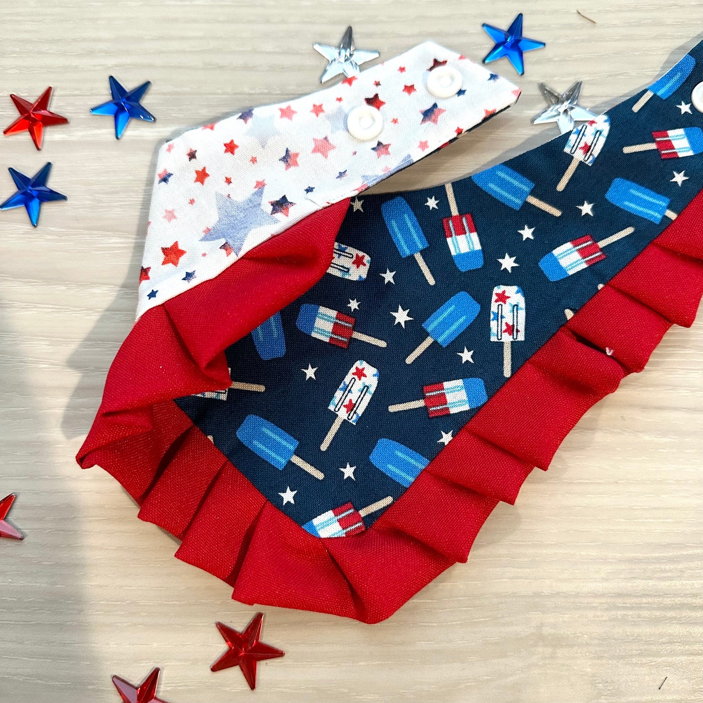 4th of July Dog Bandana with Ruffle, popsicles summer dog bandana, red white and blue, independence dog accessories