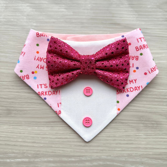 It's My Bark Day Birthday Tuxedo Bandana Pink