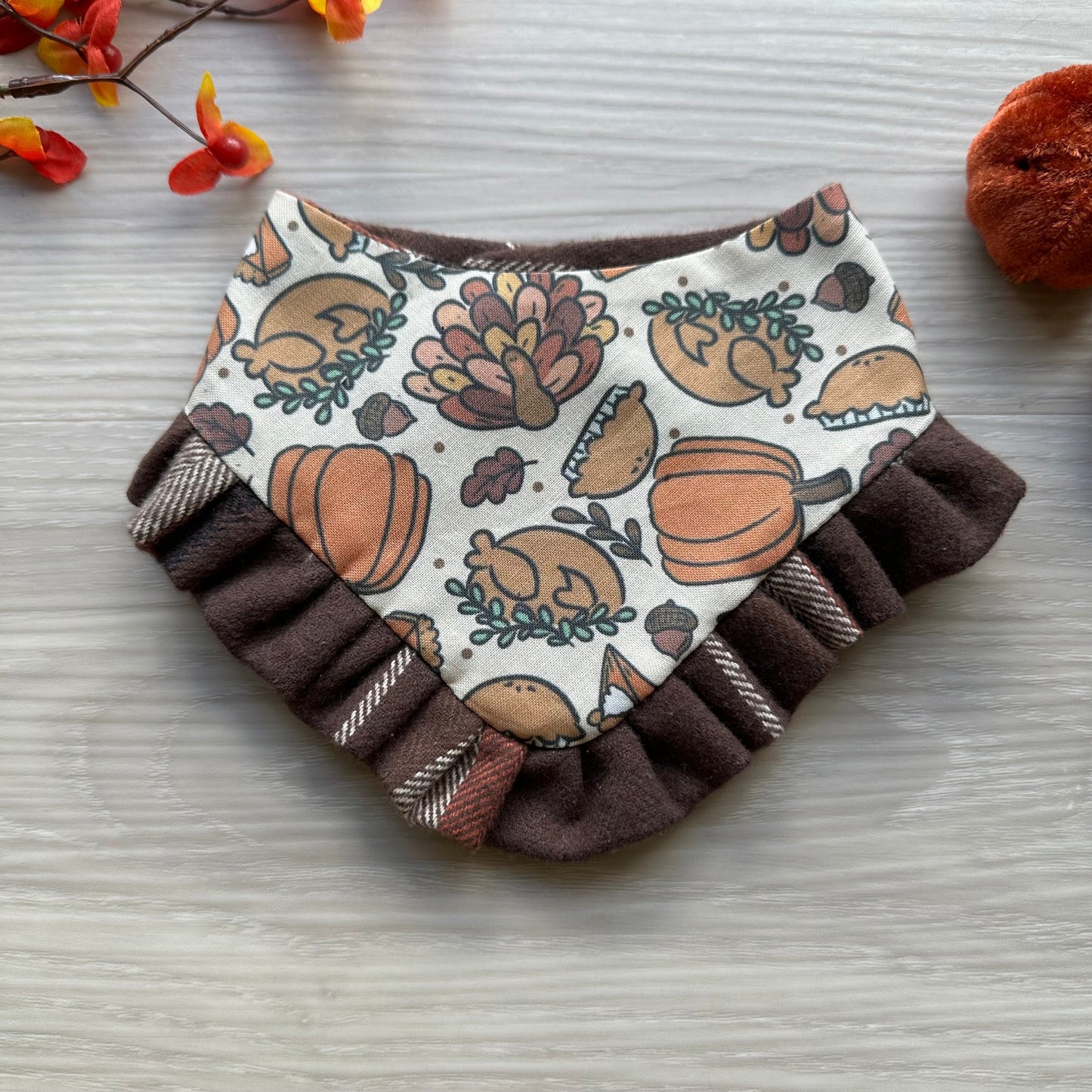 Turkey & Pumpkin snap on dog bandana, fall dog bandana