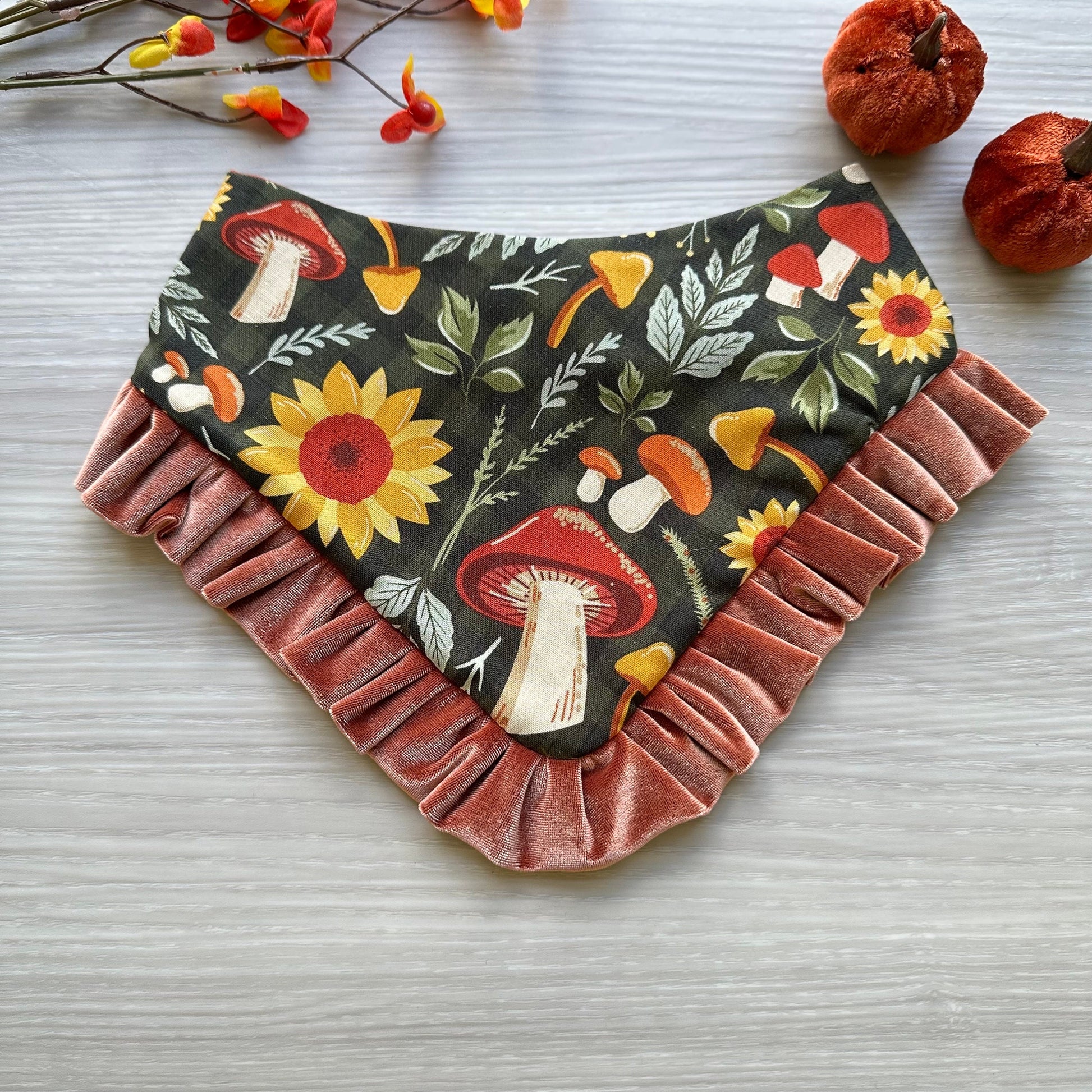 Mushroom with velvet Ruffled, Fall Dog Bandana