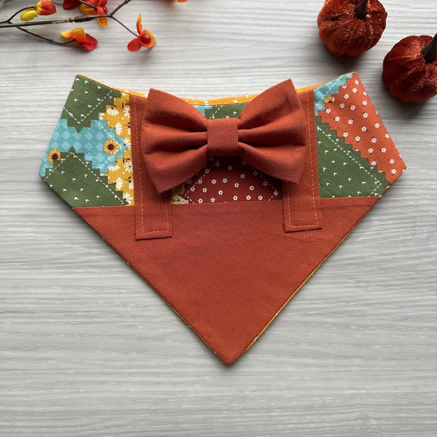 Fall Dog Tuxedo, Patch overall Dog Bandana, Dog bandana with Snaps, Pet scarf gift, Season dog scarf, Dog Bowtie, fancy Bandana