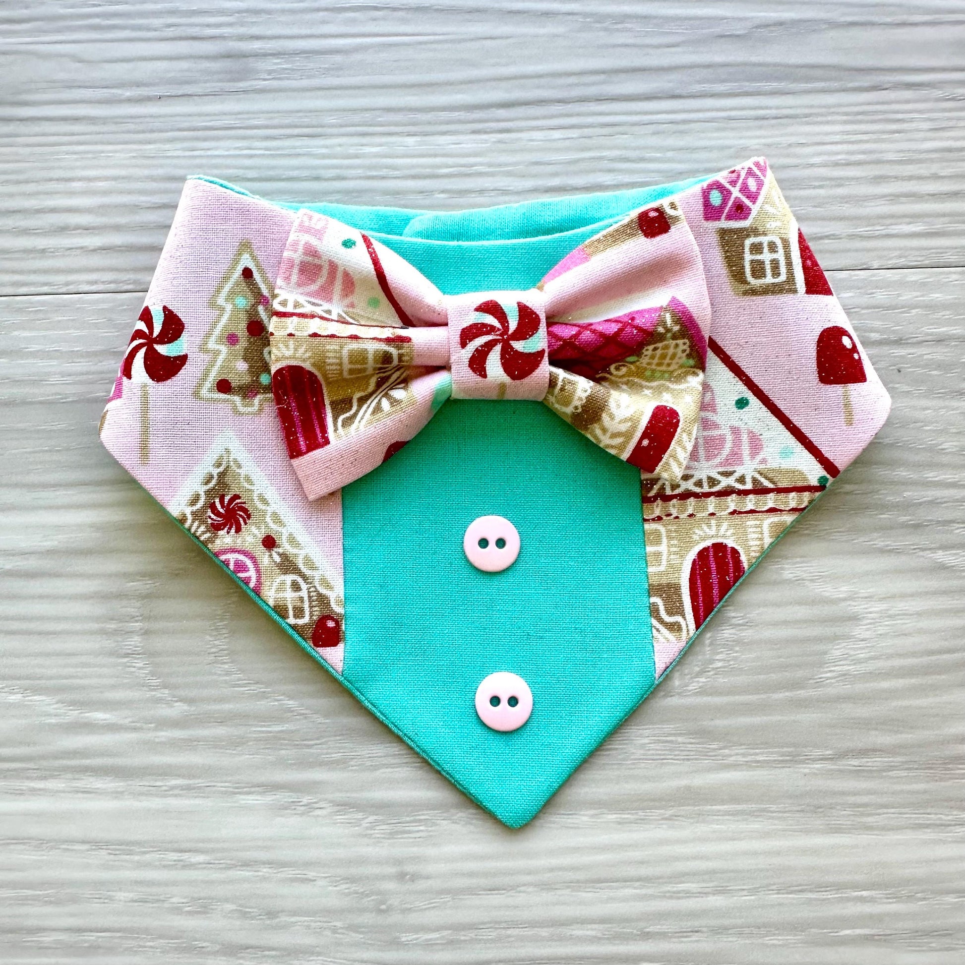 Christmas Pink Ginger Bread Dog Tuxedo Bandana, Christmas dog gift, pet neckwear for the holidays, dog accessories