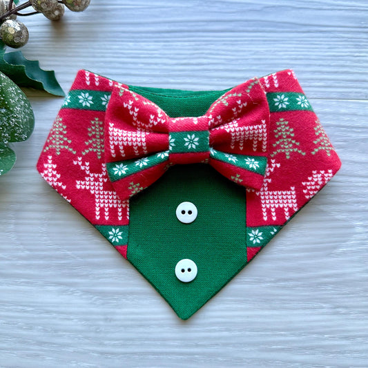 Christmas Red and Green Dog Tuxedo Bandana, Christmas dog gift, pet neckwear for the holidays, dog accessories