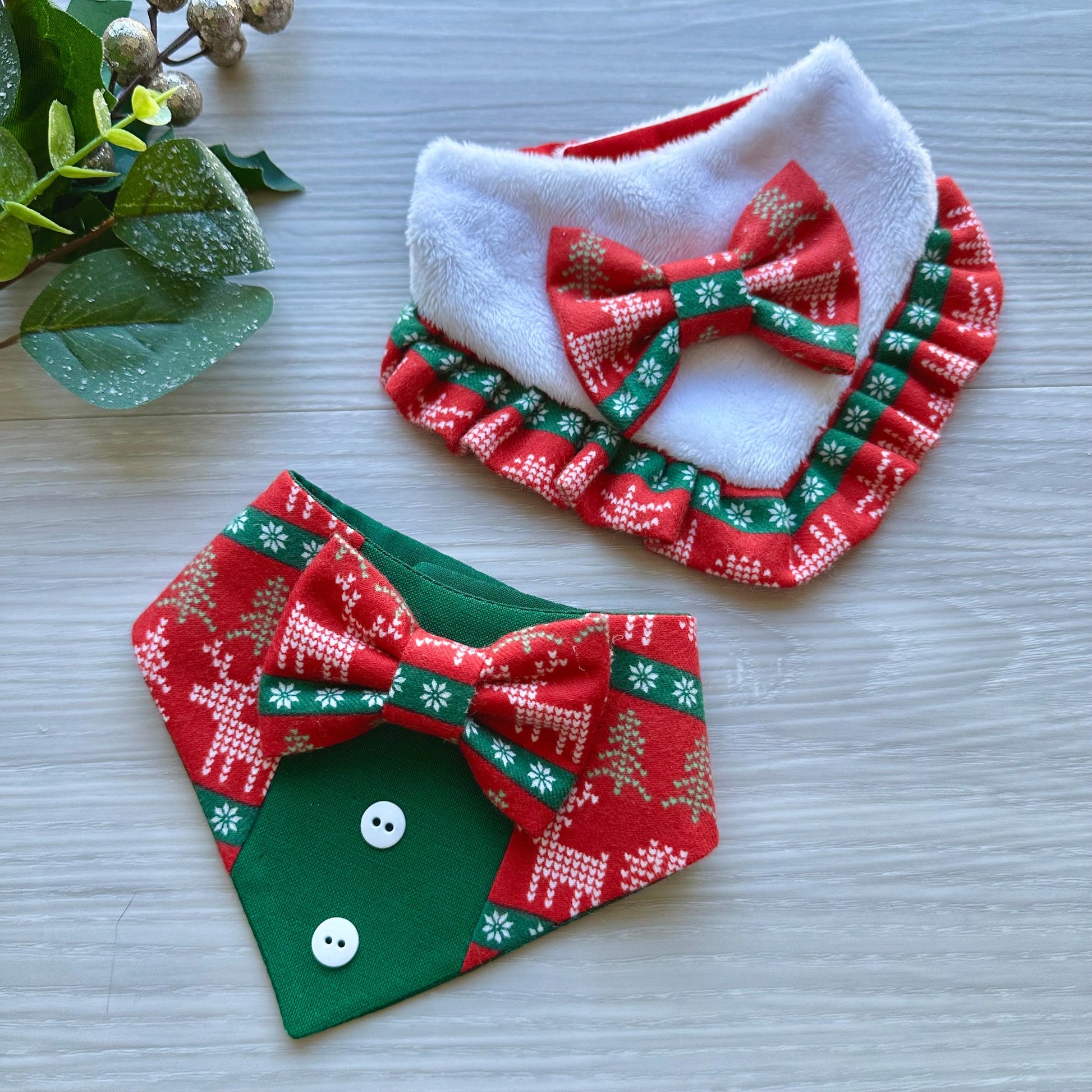 Christmas Red and Green Dog Tuxedo Bandana, Christmas dog gift, pet neckwear for the holidays, dog accessories