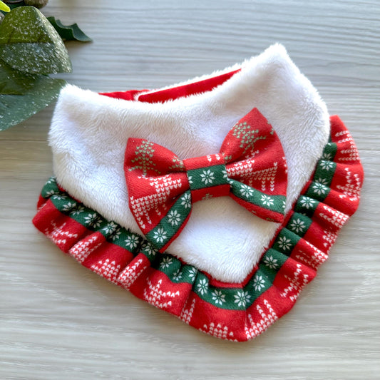 Christmas White and Red W/Ruffles Dog bandana, Christmas dog gift, pet neckwear for the holidays, dog accessories