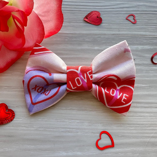 Valentines Dog Bow Tie, Lollipops Hearts, Handmade Pet Collar Bowtie