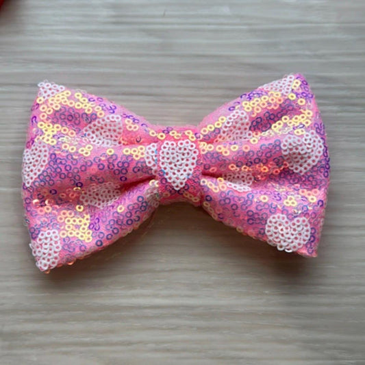 Valentines Dog Bow Tie, Pink Sequin Heart, Dog Collar Accessory