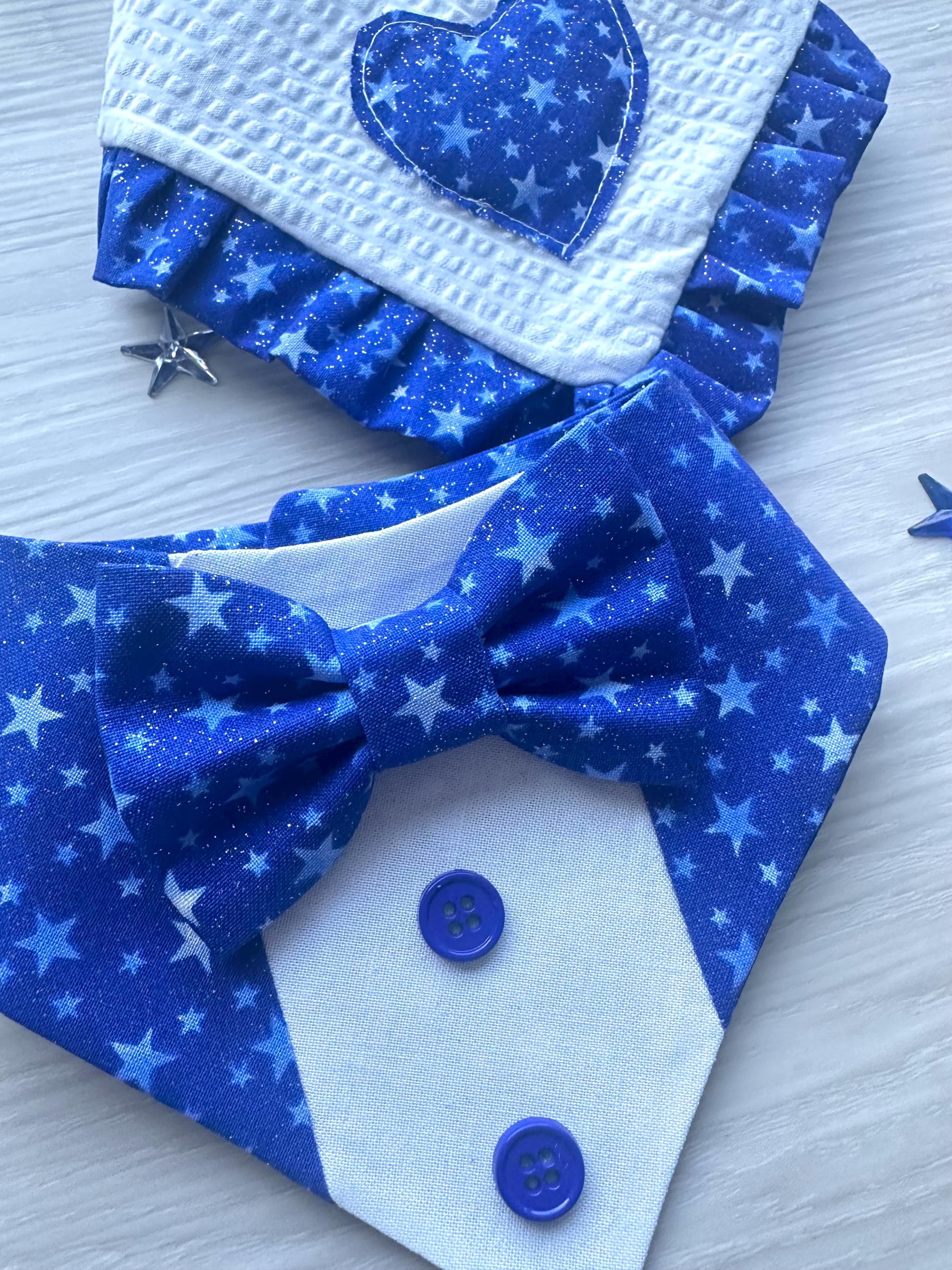 4th of July dog bandana Tuxedo dog scarf summer pet bandana snaps on bandana blue white star pet accessory for memorial day dog gift cat
