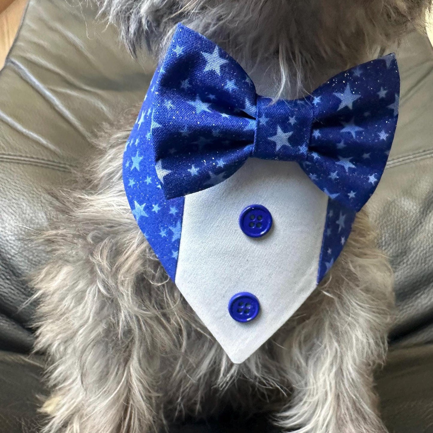 4th of July dog bandana Tuxedo dog scarf summer pet bandana snaps on bandana blue white star pet accessory for memorial day dog gift cat