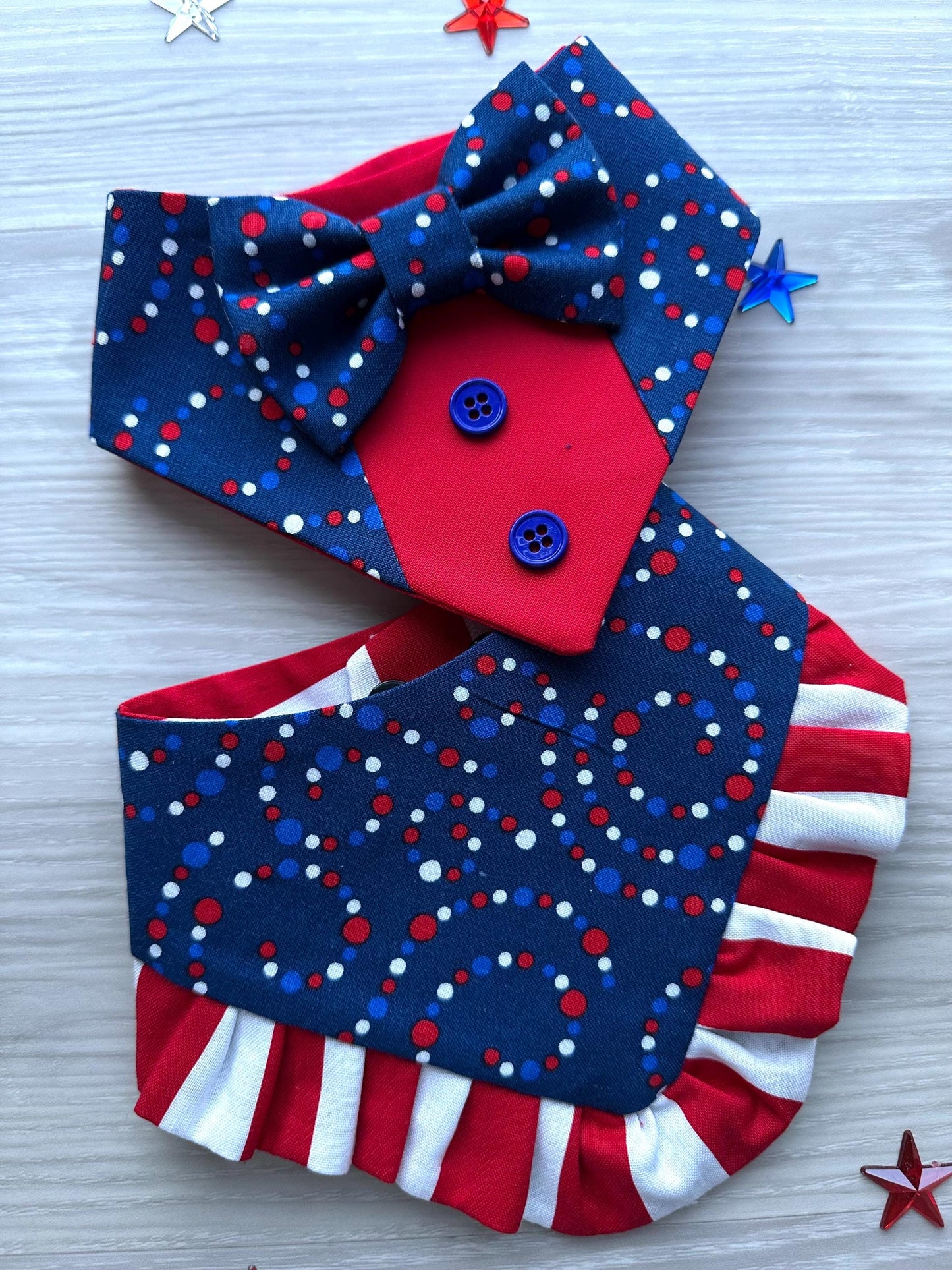 4th of July dog bandana Tuxedo dog scarf summer pet bandana snaps on bandana red blue polka usa pet accessory for memorial day dog gift cat